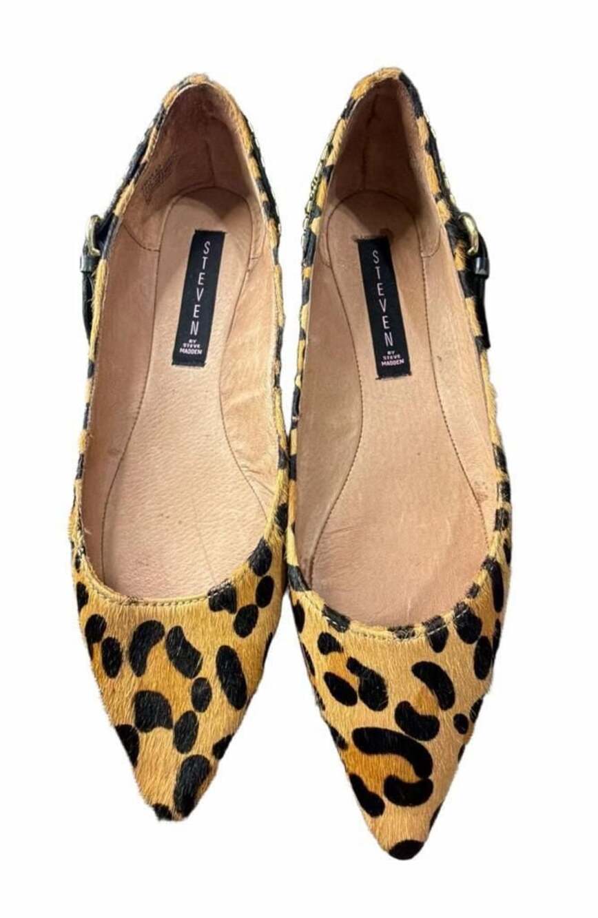 Steven by Steve Madden Women’s 8.5 Leopard Calf Hair Studded Pointed Toe Flats